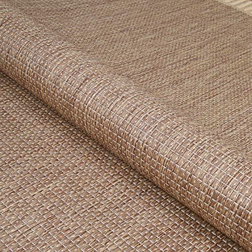 Couristan Recife Striped Border Washable Round Outdoor Rug, Tan, 7.5 Ft
