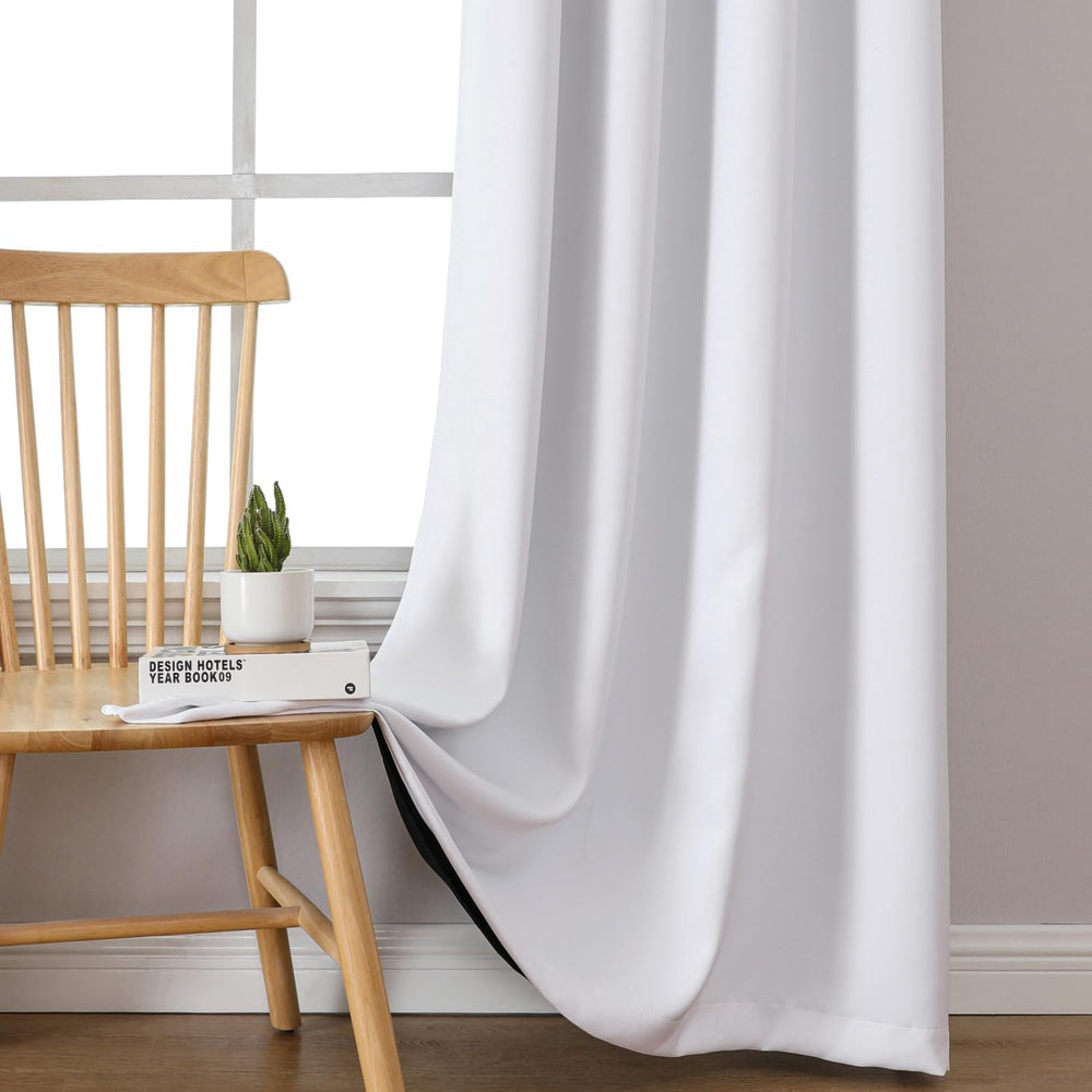 ChrisDowa White 100% Blackout Curtains for Bedroom 84 Inches Long 2 Panels