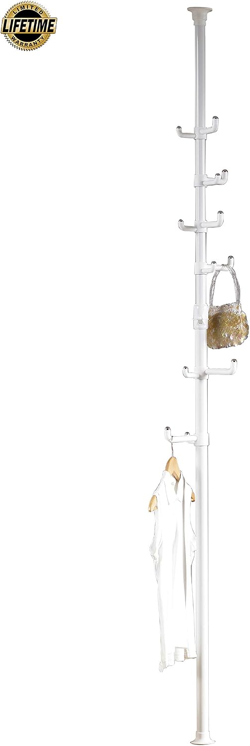 PRINCE HANGER Vertical One-Touch Pole Coat Rack — 6 Independent Rotating Hook...