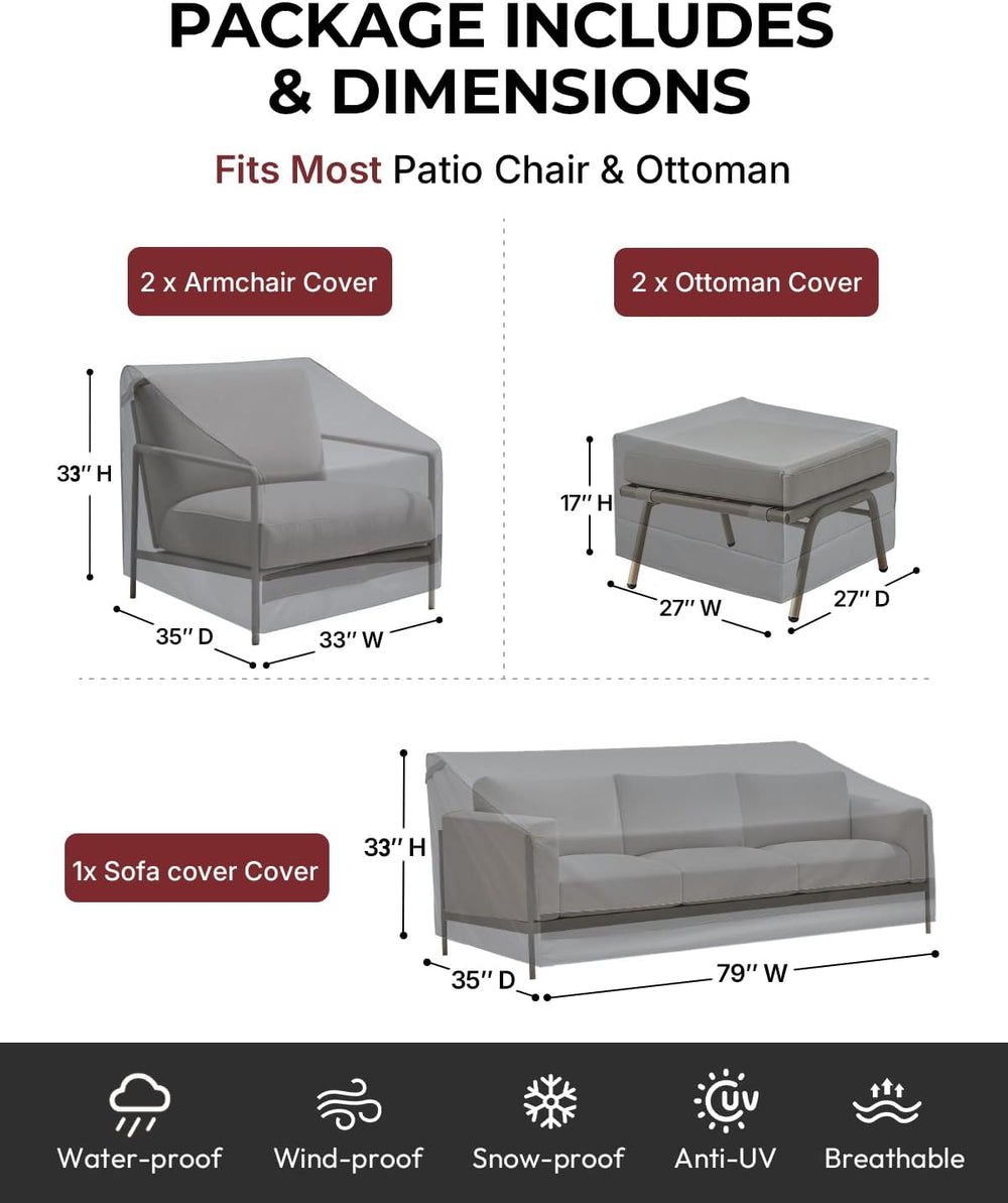 Loriano 5 Piece Patio Furniture Covers Set – Heavy-Duty 600D Oxford Fabric Wa...