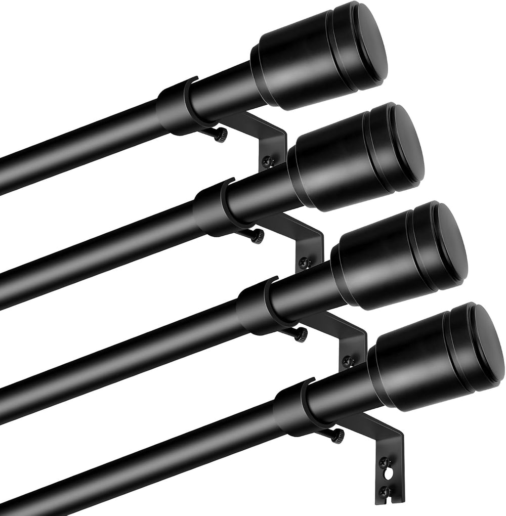 Curtain Rods 30-90 Inch, Adjustable Black Curtain Rods for Windows 4 Pack