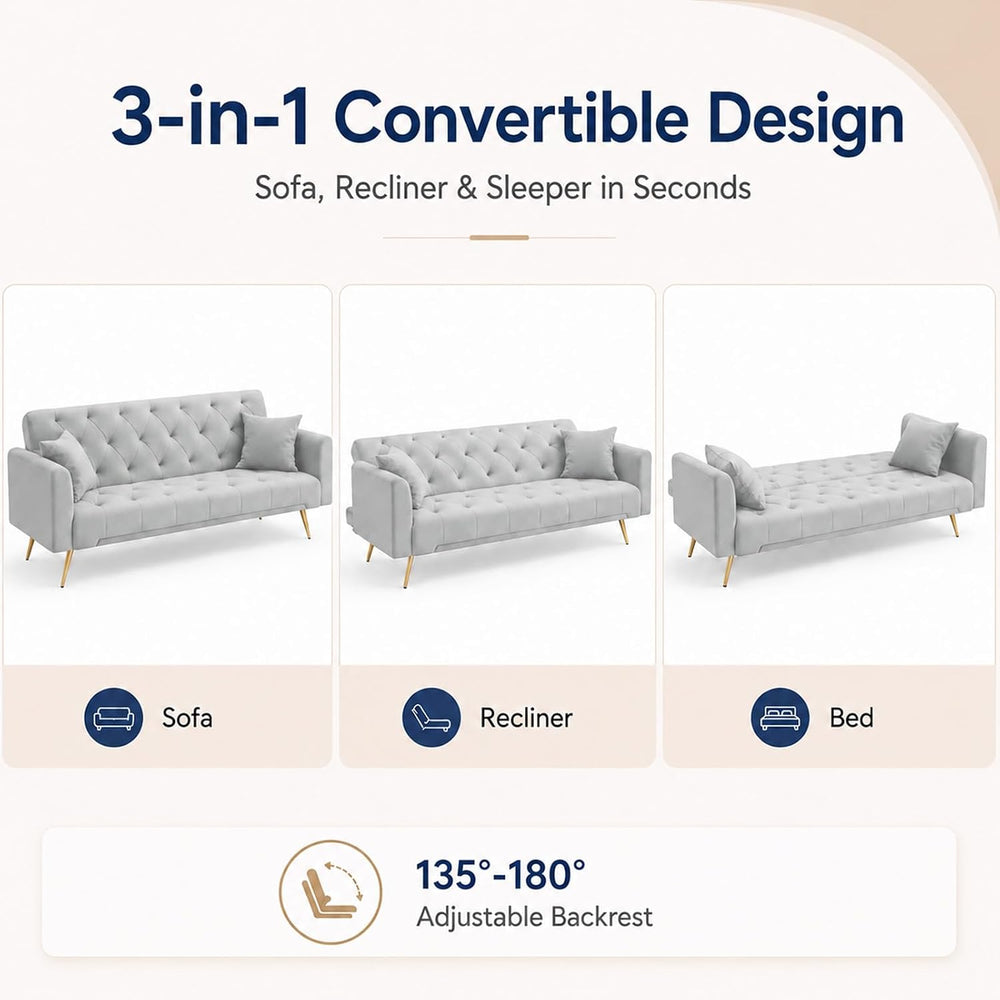 Majnesvon 71" Convertible Folding Sleeper Sofa Couch,Modern Velvet Loves...