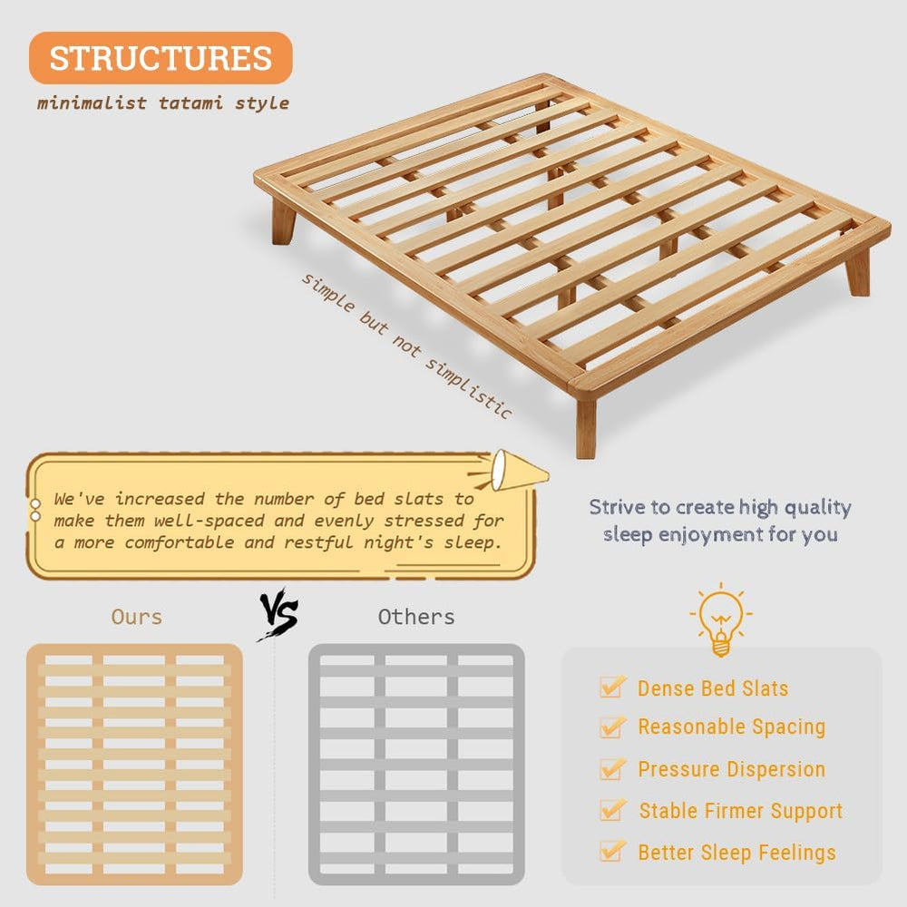 NELYE California-King Wood Platform Bed Frame, 14 Inch Bed Base, Oak
