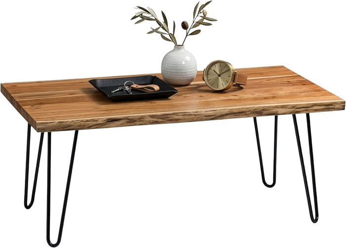 Alaterre Live Edge Solid Wood Coffee Table with Hairpin Metal Legs, 48 Inch