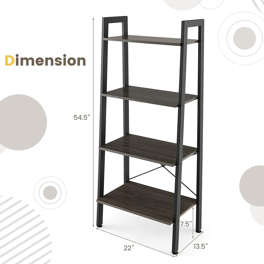 Giantex Ladder Shelf 4-Tier Industrial Bookshelf Storage Rack Shelves for Hom...