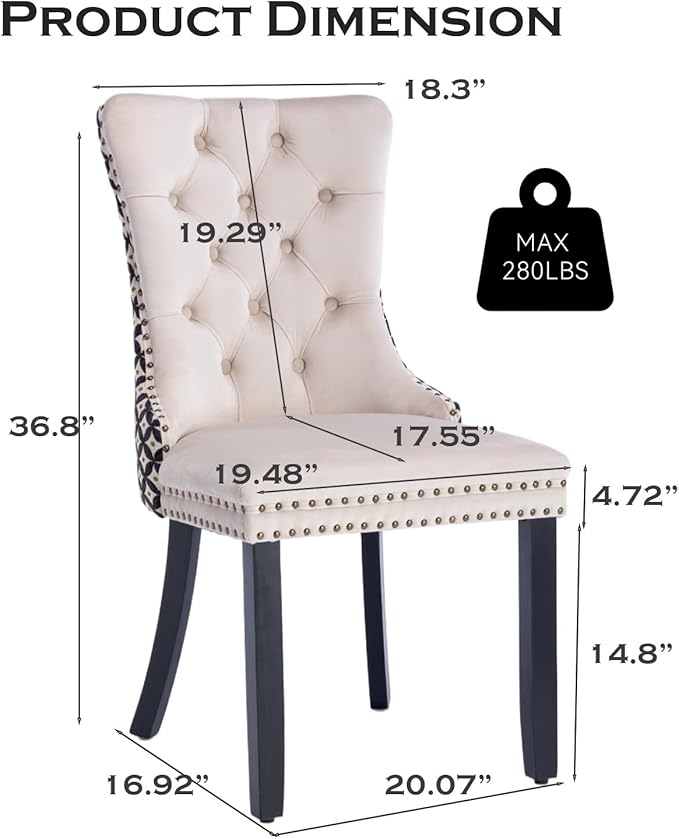 Velvet Upholstered Dining Chairs Set of 4, Modern Style Kitchen Side Chairs w...