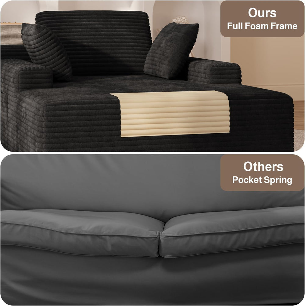 Ahomly 67" Boneless Chair, Chaise Lounge Chair Indoor with 3 Pillows, Bl...