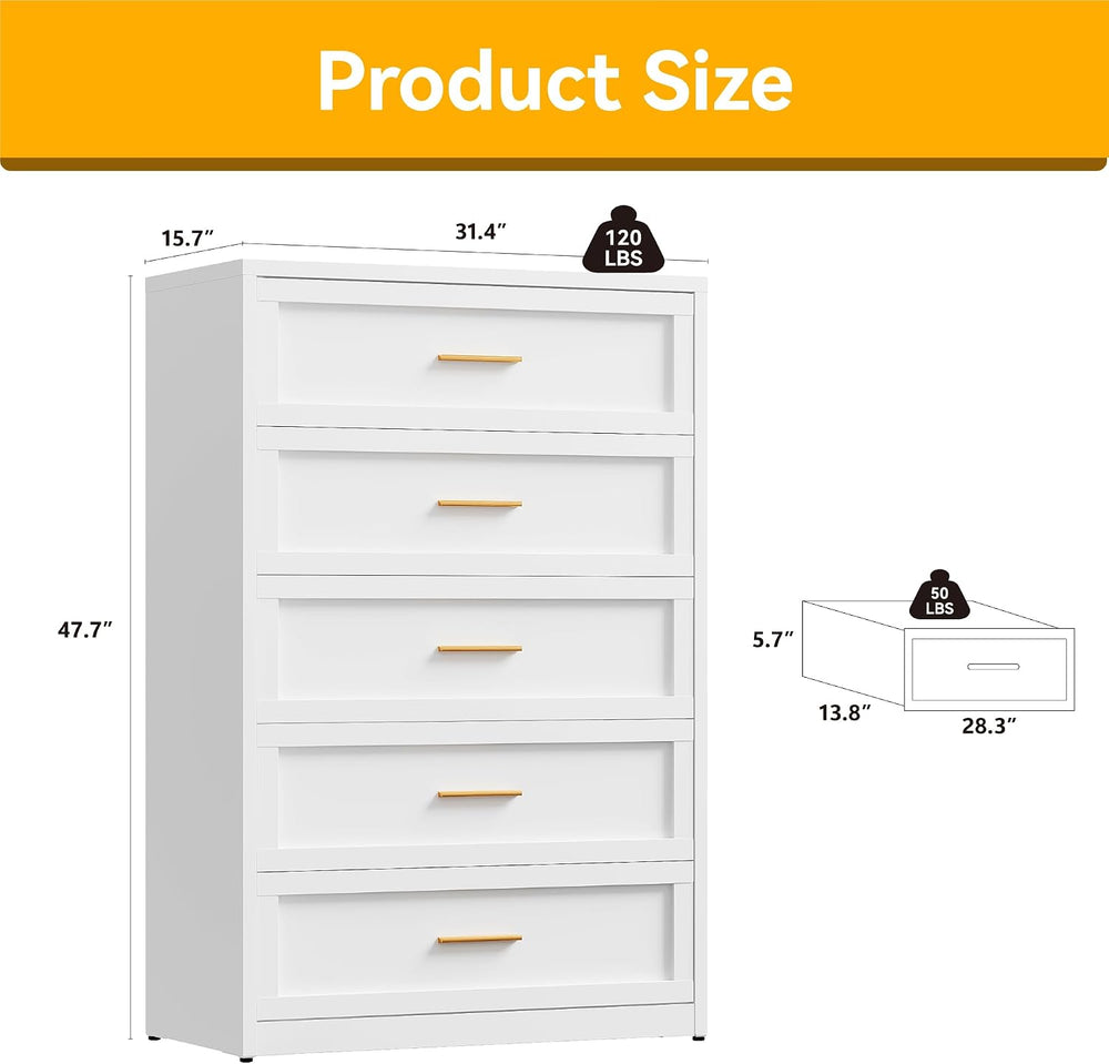 5 Drawer Metal Dresser, Heavy Duty Steel Storage Dresser with Smooth Glide Dr...