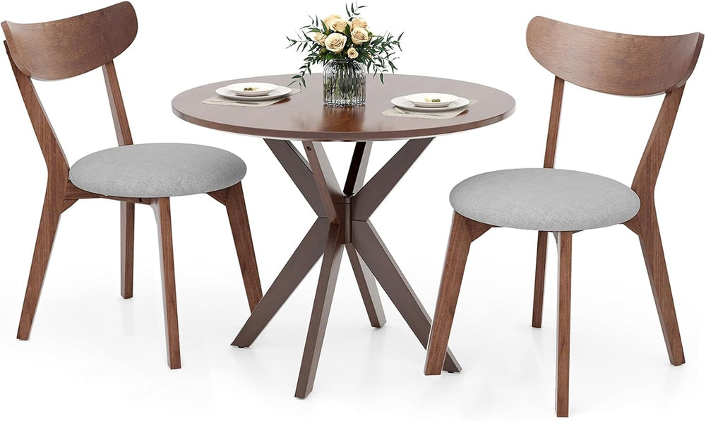 NAFORT Round Dining Table Set for 2, Mid-Century Modern Table and Chairs, Woo...