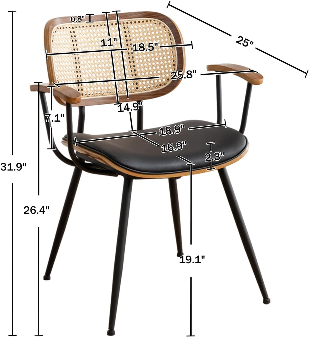Rattan Dining Room Chairs Set of 2,Mid Century Modern Kitchen Side Chairs,Met...