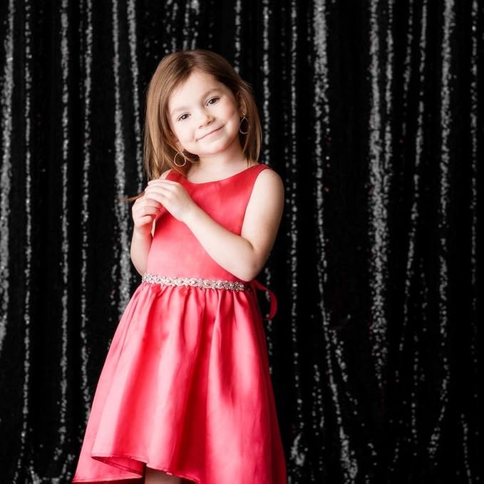 Eternal Beauty Black Sequin Backdrop, 8x8 Ft Halloween Glitter Background Cur...