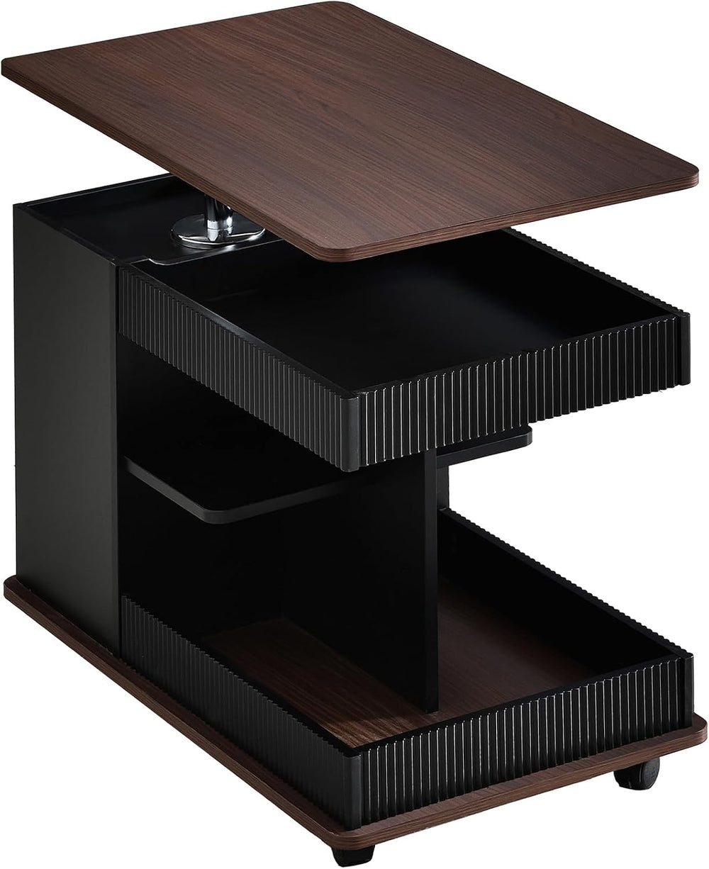 Modern Adjustable End Table with Wheels, 360ยฐ Rotating and Adjustable Lift-To...