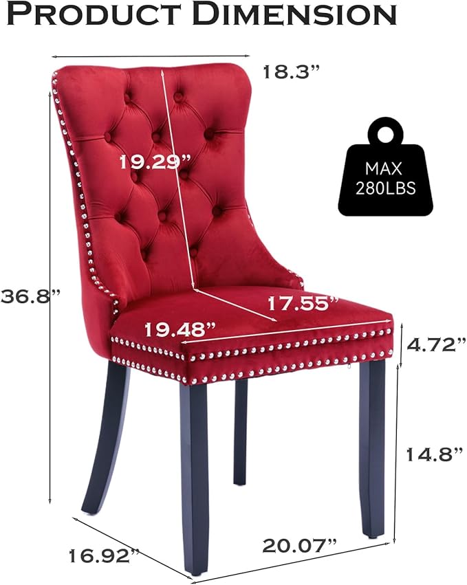 Velvet Upholstered Dining Chairs Set of 6, Modern Style Kitchen Side Chairs w...