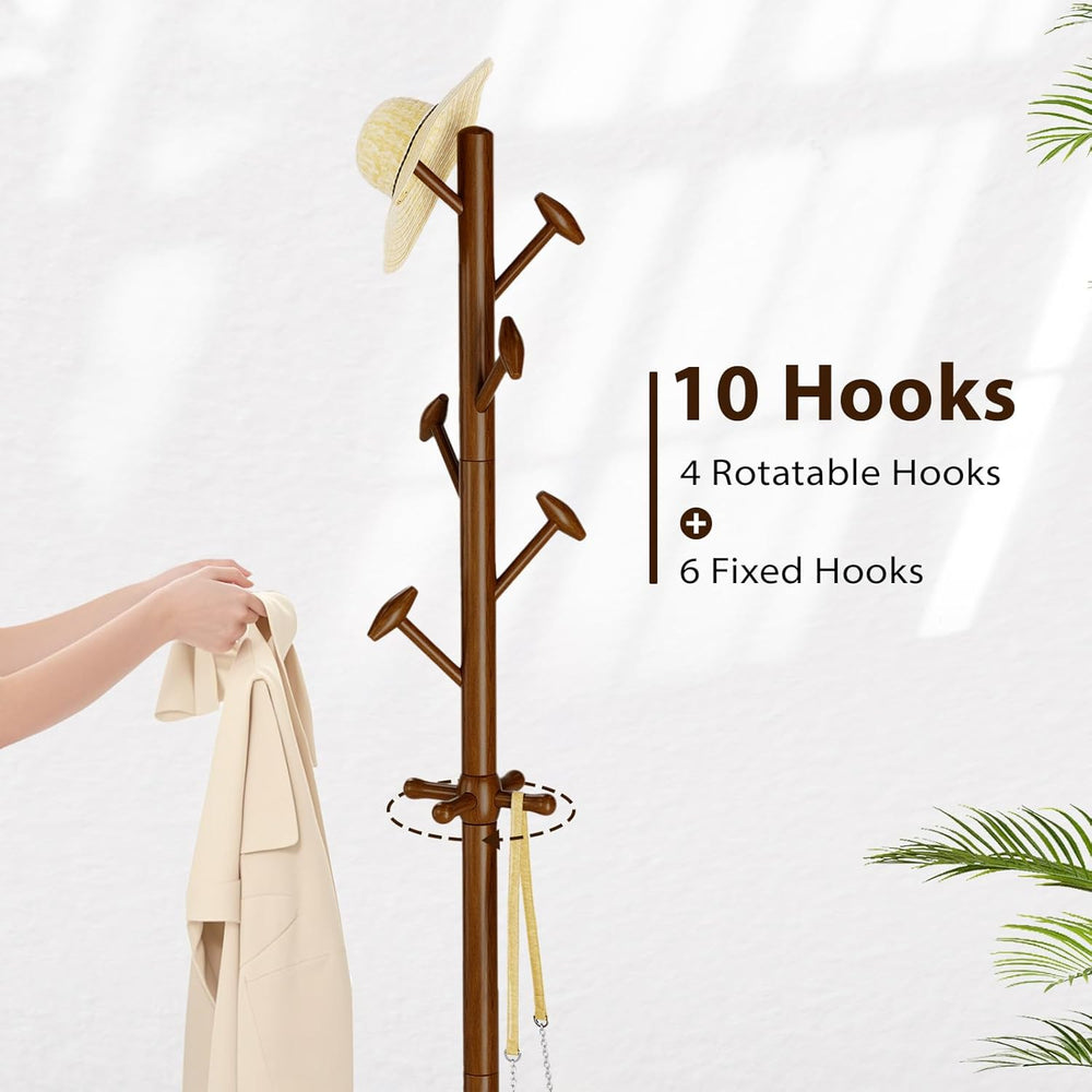 Taitiy Solid Wood Coat Rack Freestanding Coat Tree with 10 Hooks for Bedroom,...