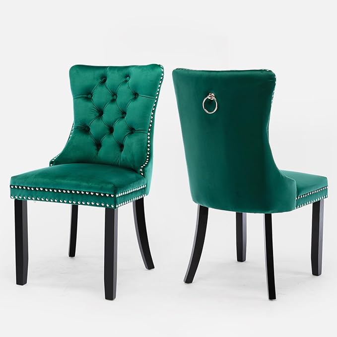 Velvet Upholstered Dining Chairs Set of 2, Modern Style Kitchen Side Chairs w...
