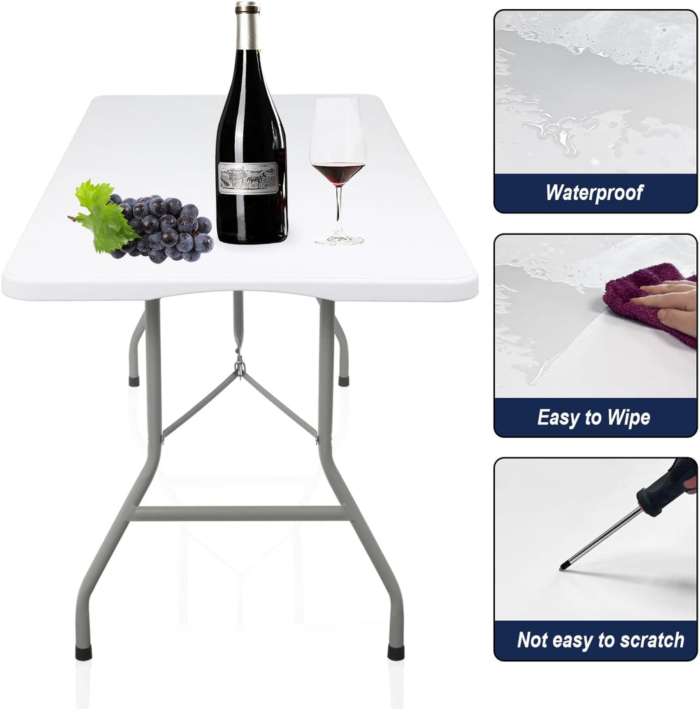70.8" W X 29" D X 29" H - 6 ft Folding Table White Portable He...