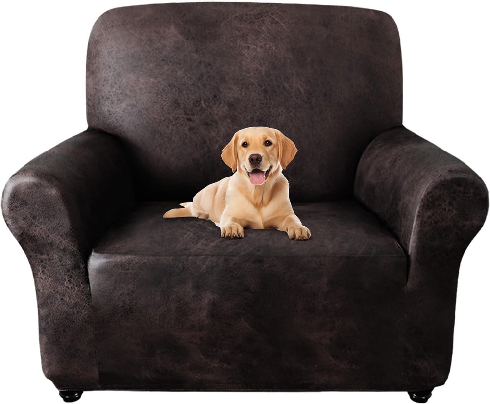 ANARACHON 1-Piece Leather-Look Armchair Cover, Stretch Chair Slipcover