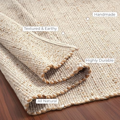 GRUHUM Jute Cotton Area Rug 6X9 ft Natural Hand Woven Farmhouse Rug Large