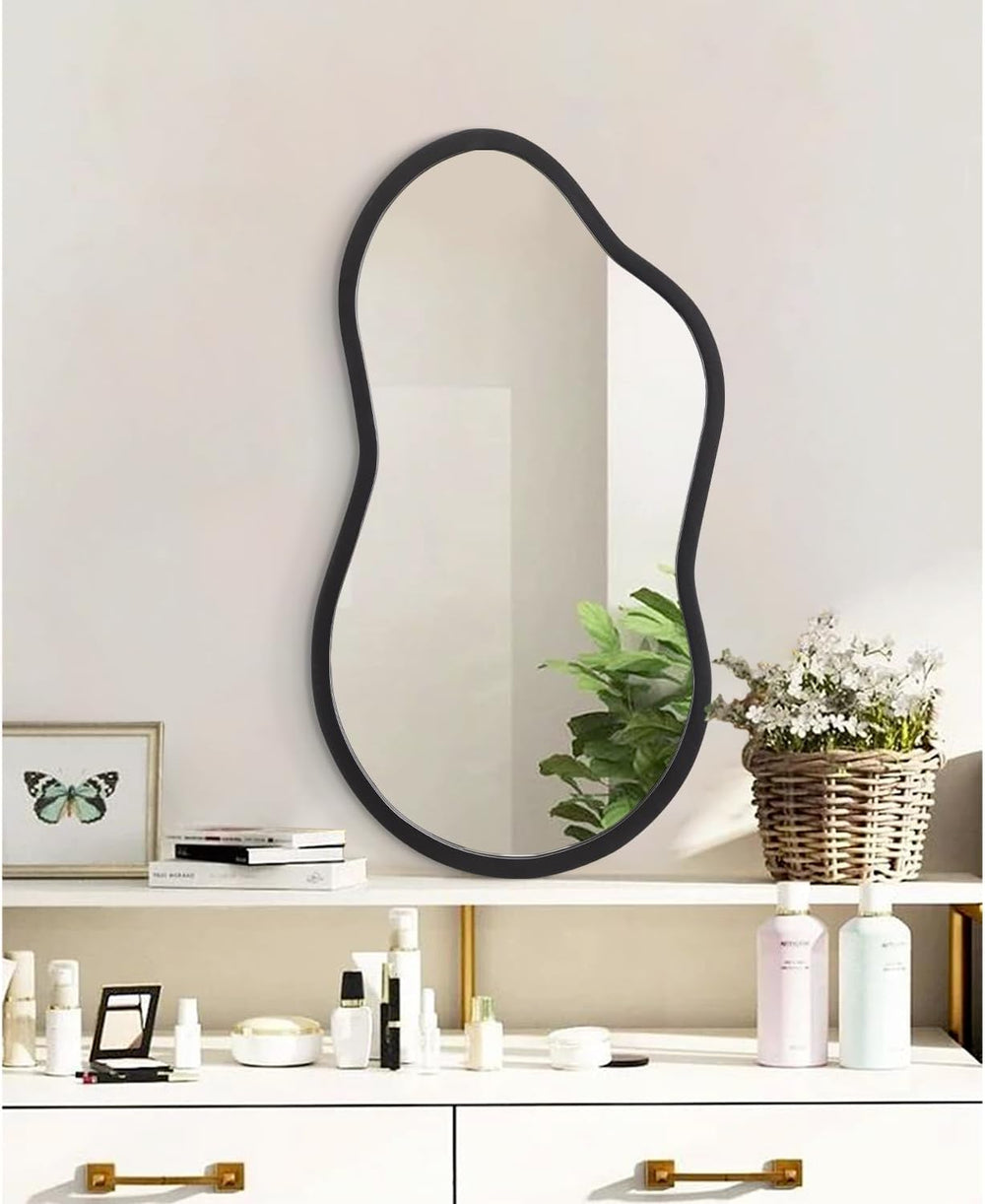 AAZZKANG Large Irregular Mirror 22"x12" Black Asymmetrical Wall Mou...
