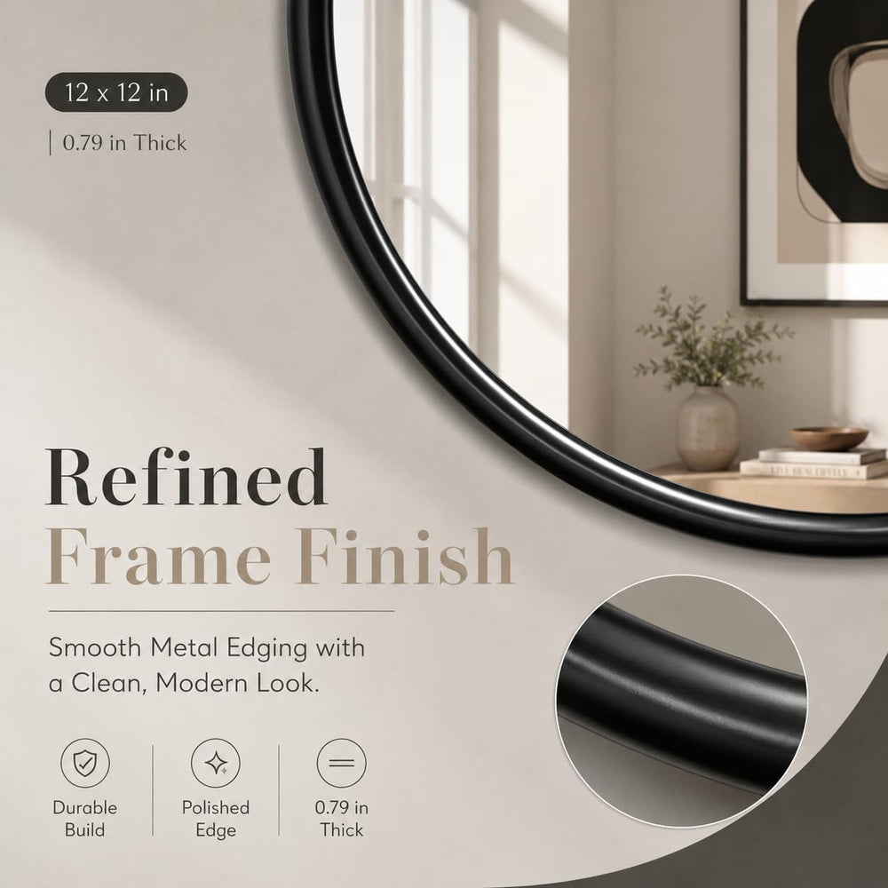 12"x12" Round Decorative Wall Mirror, 2 Pack Metal Framed Real Glas...