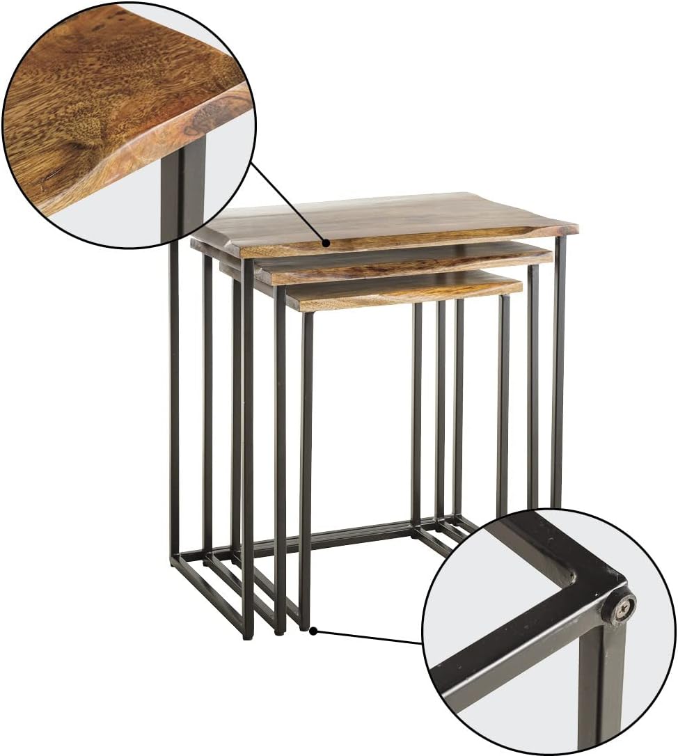 Vivaterra Live-Edge Reclaimed Wood Nesting Tables, Farmhouse Industrial Set o...