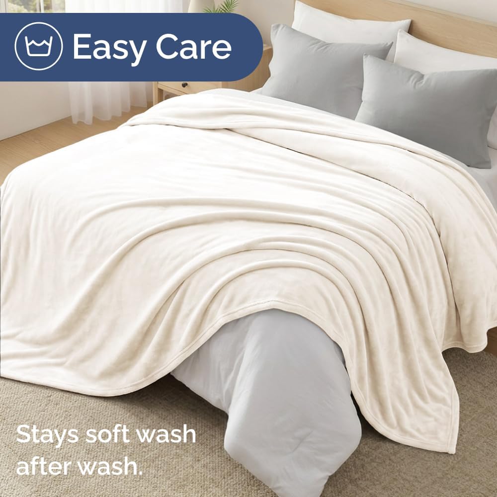 Fleece Blanket Queen Size - Ultra-Soft Warm Flannel Fleece Blanket - Cream