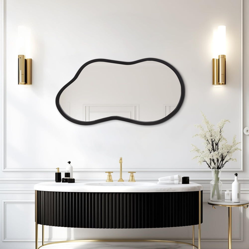 AAZZKANG Large Irregular Mirror 22"x12" Black Asymmetrical Wall Mou...