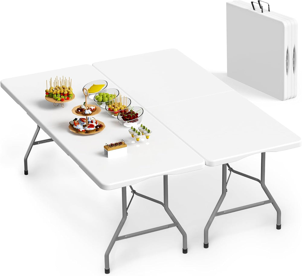 VSOAEIL Set of 2 6 Foot Folding Table for Indoor Outdoor, Portable Heavy Duty...