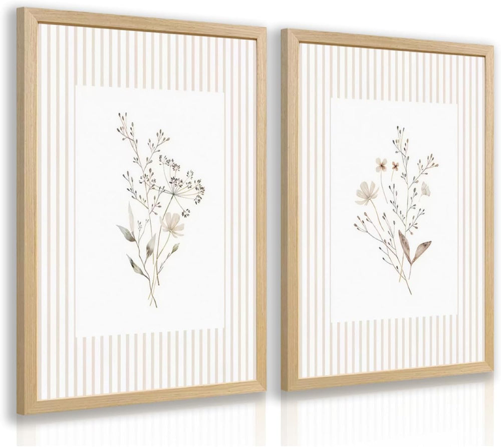 Msziryn Vintage Wildflower Wall Art Set of 2, Neutral Flower Botanical Poster...