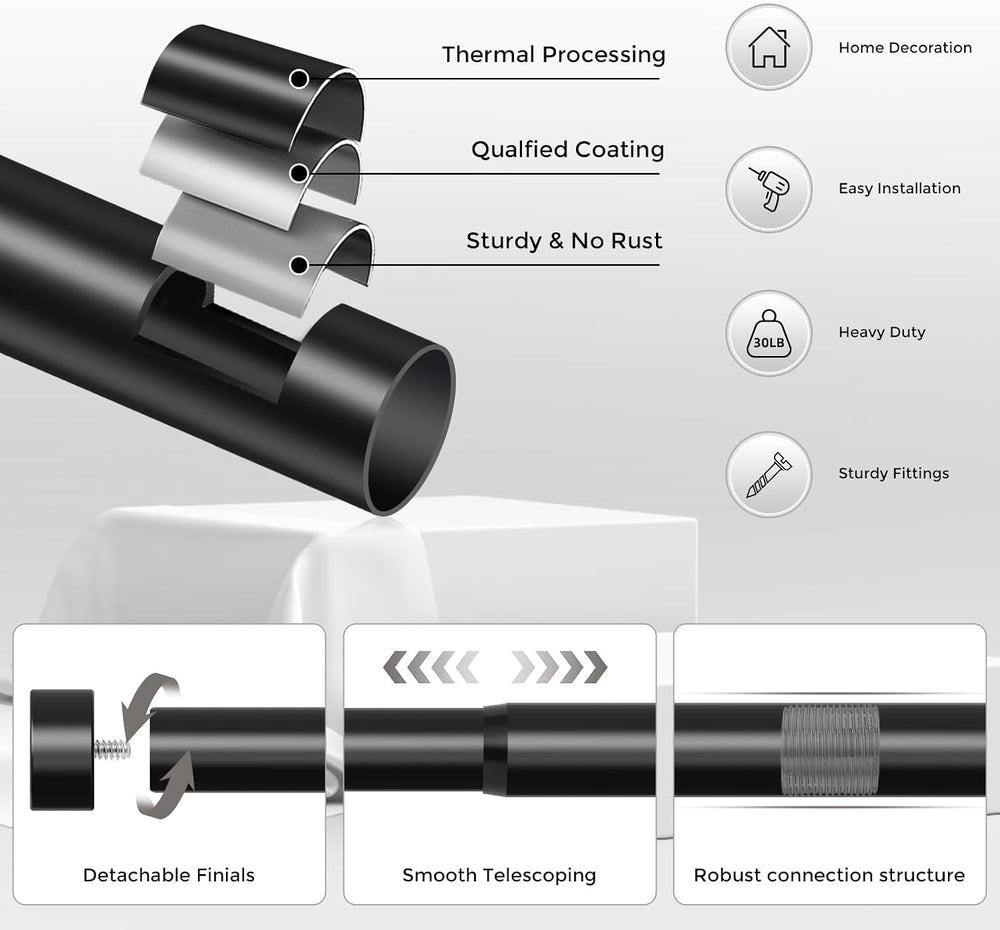 2 Pack Curtain Rods for Windows 48 to 84 Inch(4-7 Feet),Black 1'' Dia...