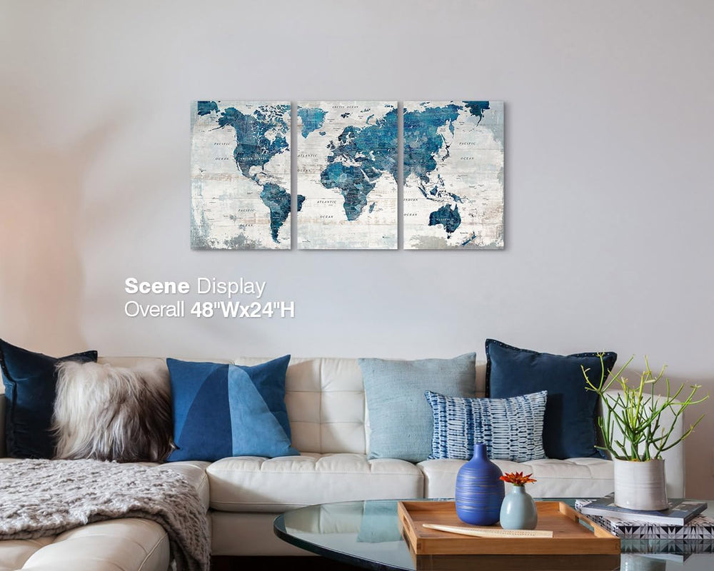 Wall Art for Living Room Office Pictures Wall Decor Framed World Map Canvas
