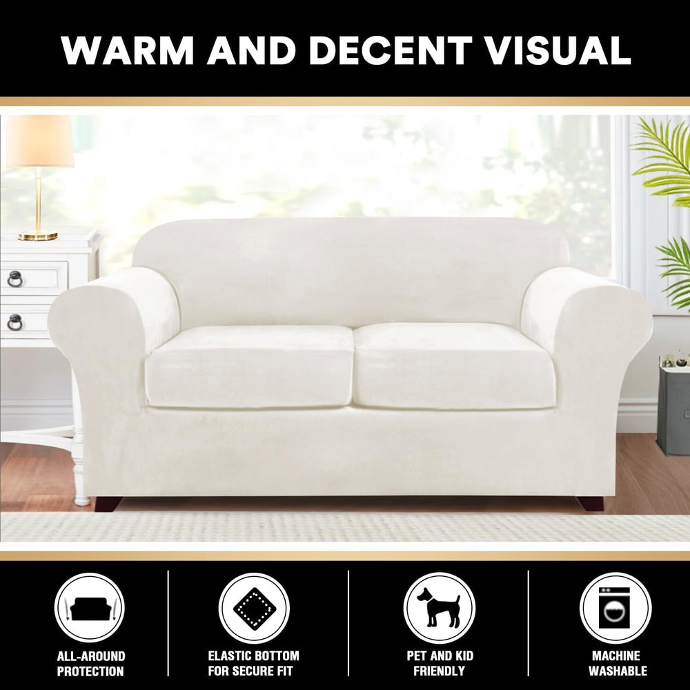 Velvet Couch Cover Loveseat Covers for 2 Cushion Couch 3 Piece Sofa Covers fo...