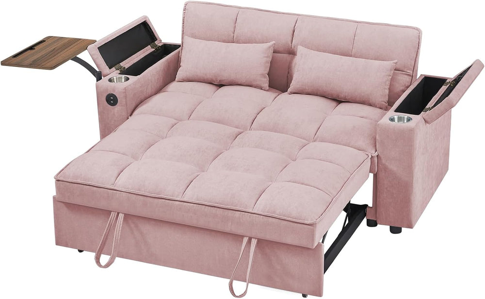 hansones 66" Multi-Functional Pull-Out Sofa Bed with Hidden Side Table, ...