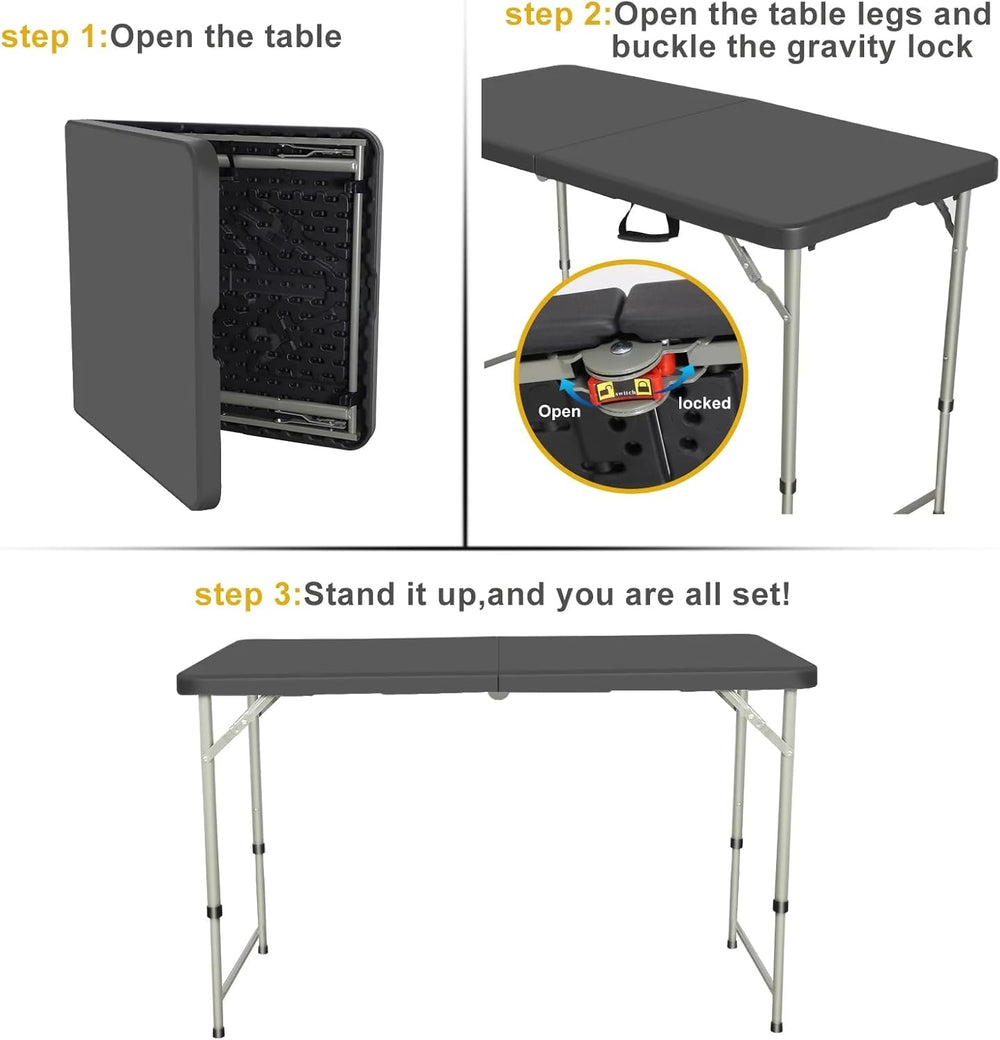 SKONYON 4 Foot Folding Table Heavy Duty Portable Fold-in-Half Plastic Utility...