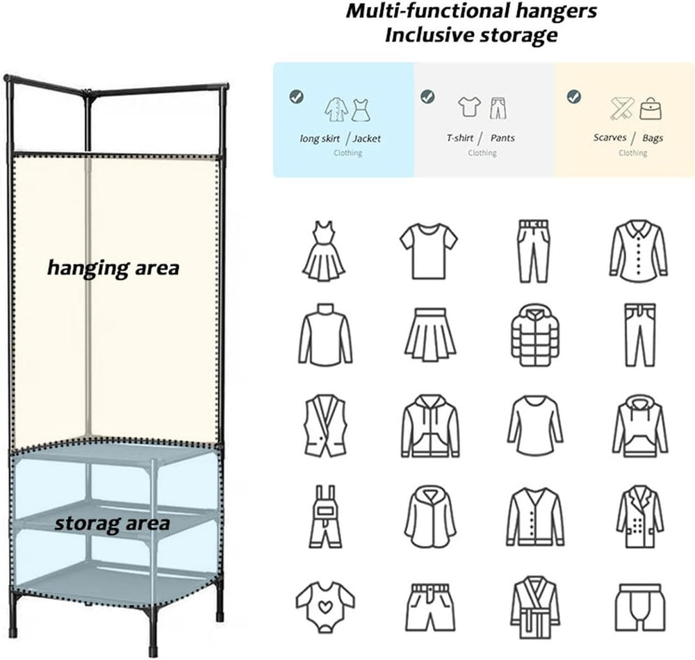 Metal Corner Coat Rack,Corner Hall Tree with 3 Storage Shelves,freestanding C...