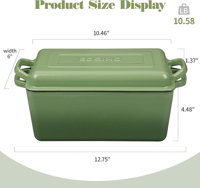 EDGING CASTING Enameled Cast Iron Dutch Oven, Oblong Bread Oven