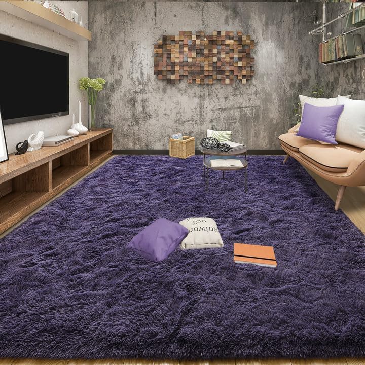 Tepook 6x9 Area Rugs for Living Room, Fluffy Gray Purple Rug for Bedroom