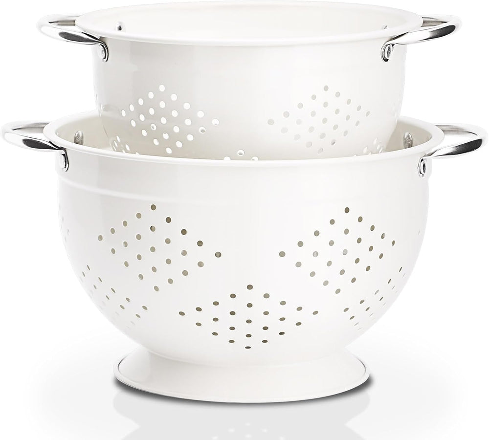 Rorence Powder Coated Steel Colanders: 3 Quart and 5 Quart Set of 2
