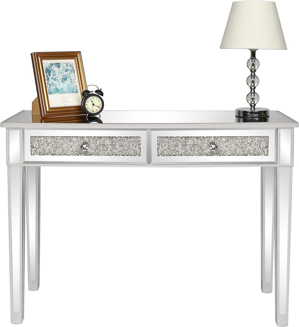 Karl home Mirrored Desk with 2 Drawers Silver Console Table Mirror Sofa Table...