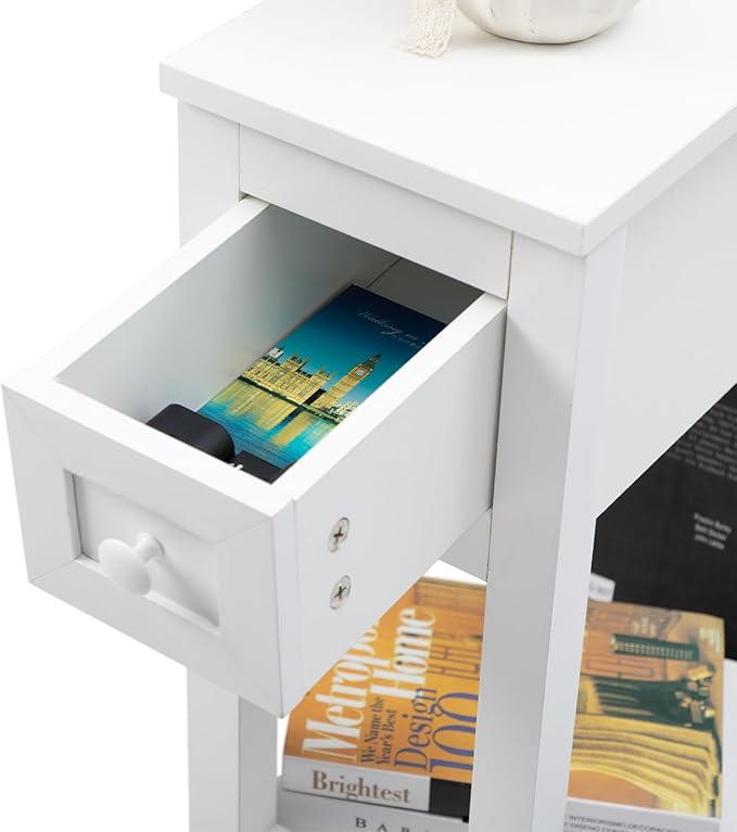 Narrow Side Table for Small Spaces, White, Set of 1, 24" L x 8.5" W...