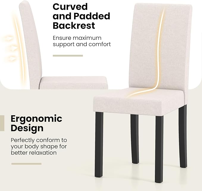 Giantex Upholstered Dining Chair Set of 2, Mid Century Modern Fabric Kitchen ...