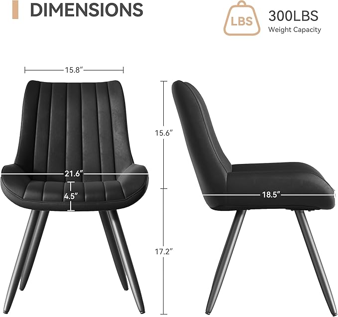 Mid Century Modern Dining Chairs Set of 6, Soft Cushion Upholstered Fabric Ki...