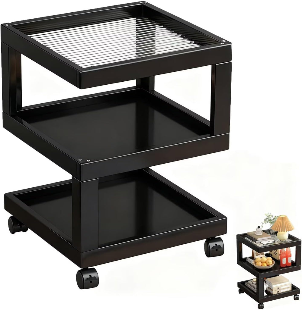 Bedroom Nightstand Cart Mobile Multi-Function Shelf with Lockable Casters, St...