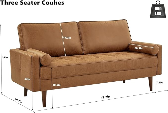 HIFIT 68" Faux Leather Couch Mid Century Modern Sofa Couch w/Tufted Deep...