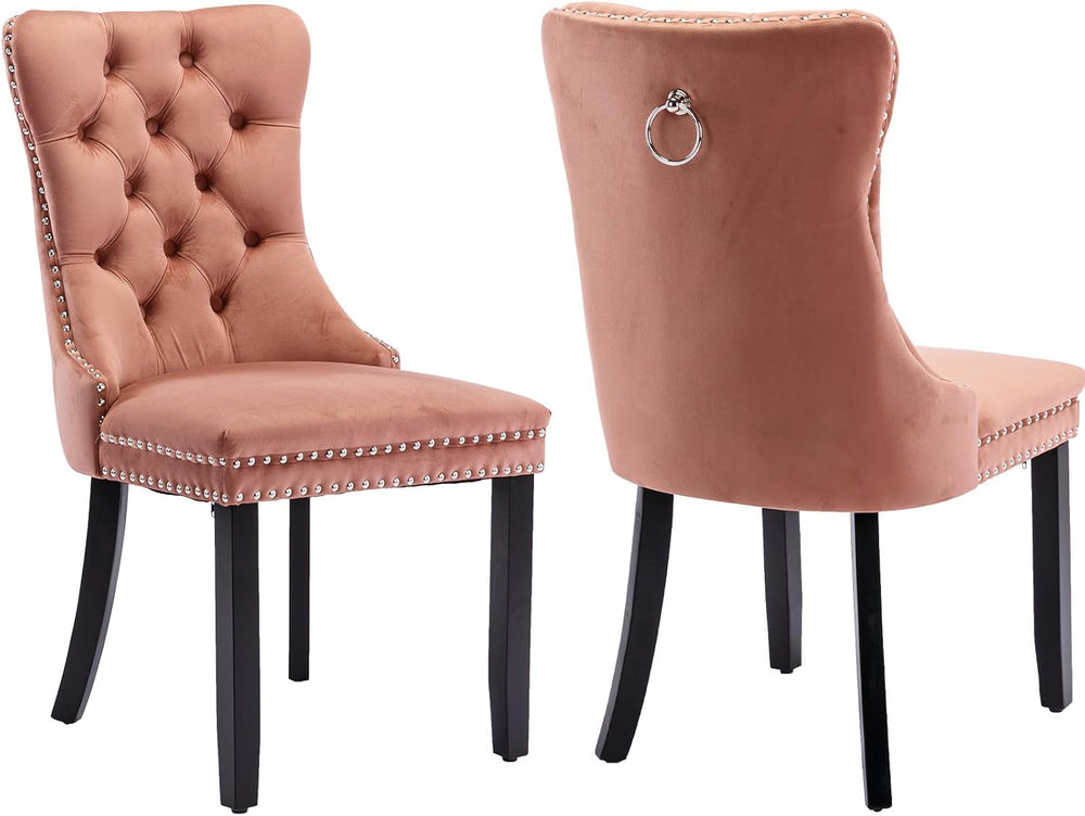 Modern Dining Chairs Set of 2, Tufted Upholstered Dining Chair with Solid Woo...