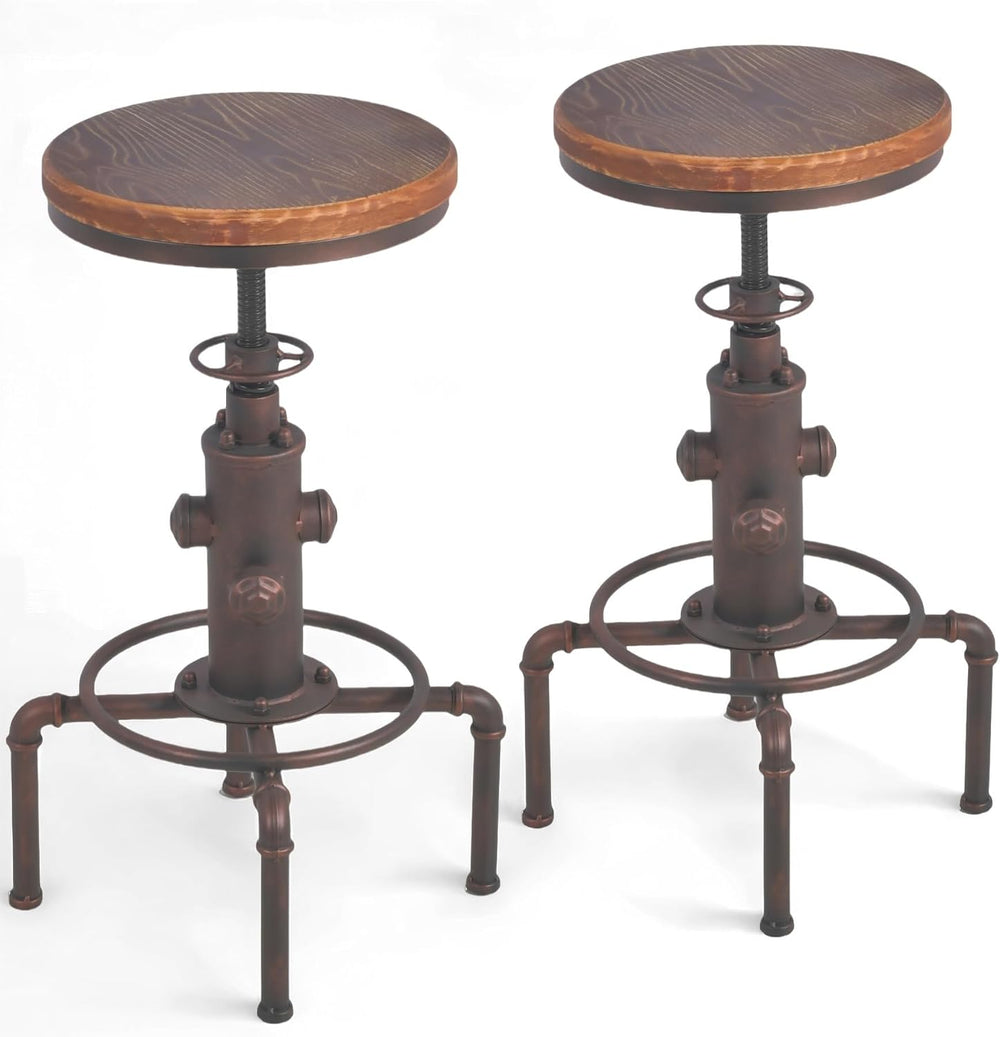 Topower Antique Vintage Industrial Barstool Solid Wood Water Pipe Fire Hydran...
