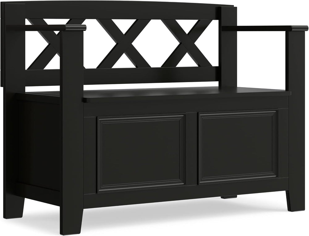 SIMPLIHOME Amherst 48" Wide Solid Wood Storage Bench in Coastal Blue | T...