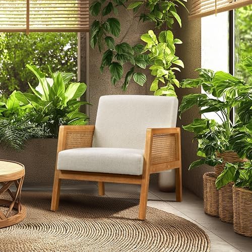 Yaheetech Rattan Accent Chairs Set of 2, Boho Vintage Armchairs, Beige