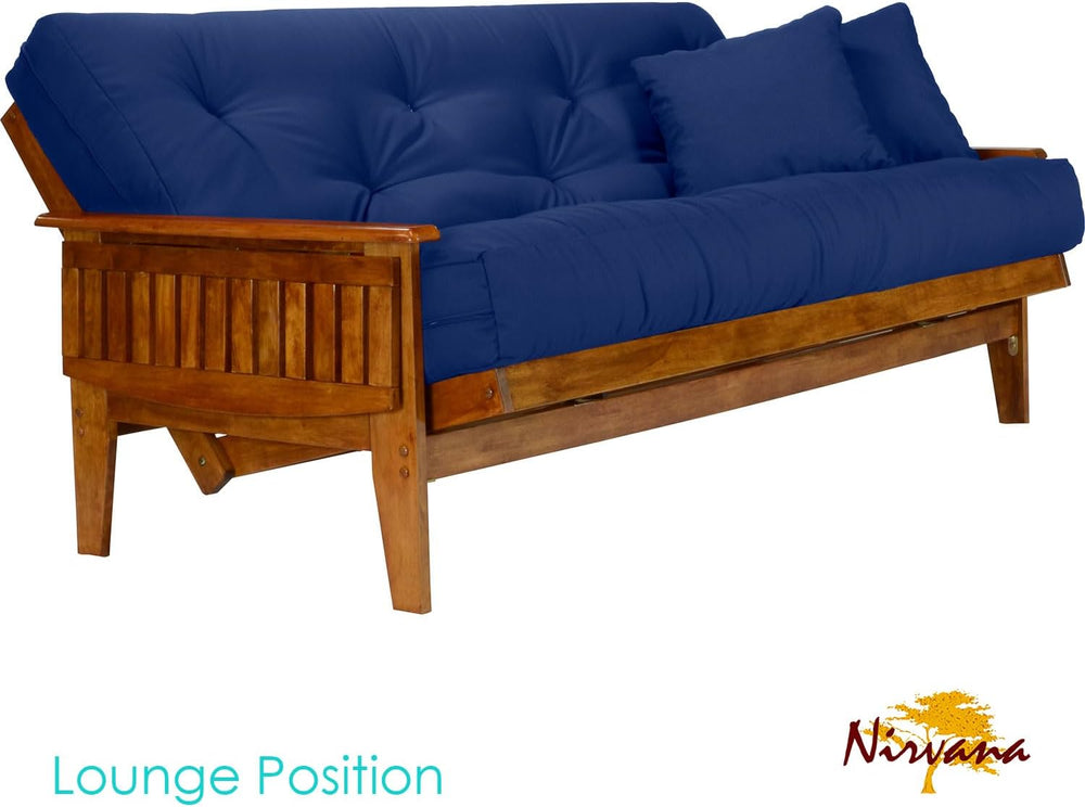 Eastridge Futon Set - Queen Size, Frame, 8" Mattress, Twill Royal Blue C...