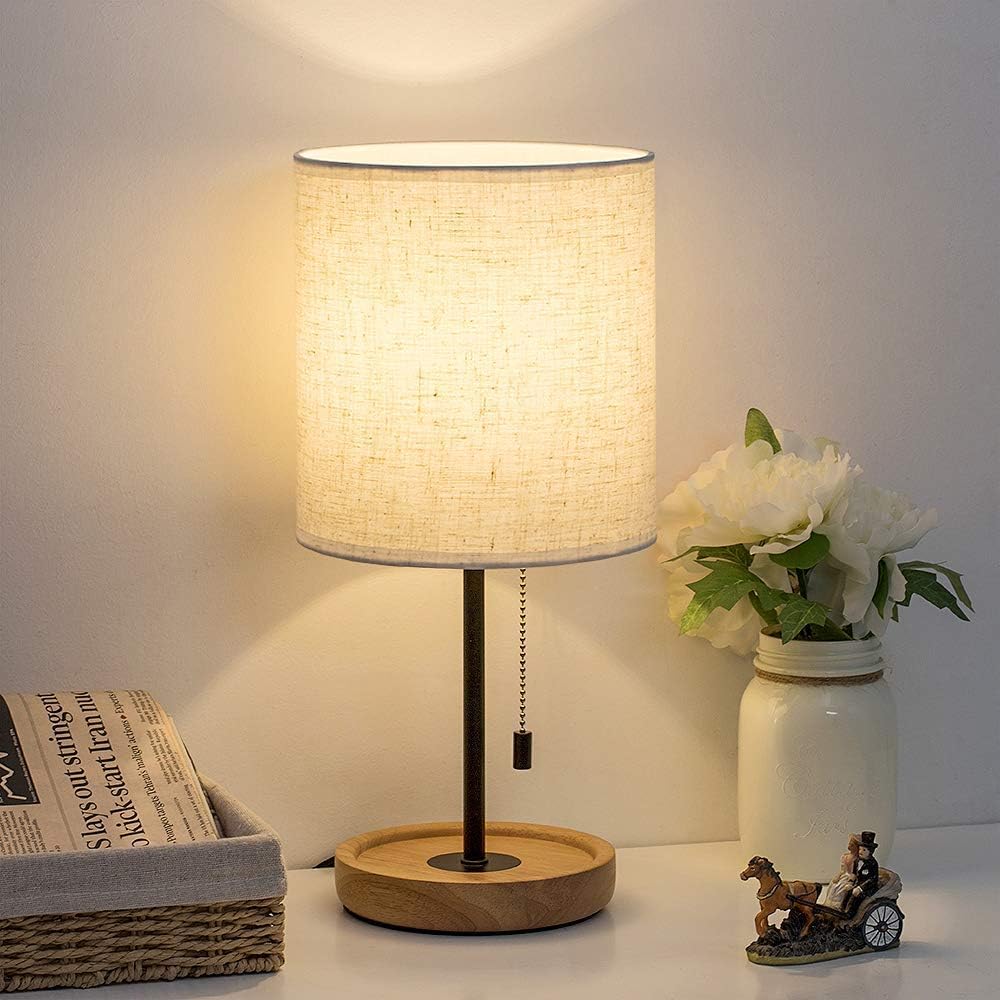 HAITRAL Bedside Table Lamp - Modern Nightstand Lamp with Linen Fabric Shade W...